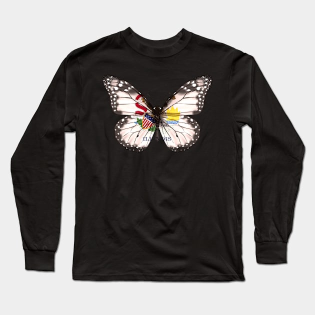 Illinois Flag Butterfly - Gift for Illinoian From Illinois IL Long Sleeve T-Shirt by Country Flags